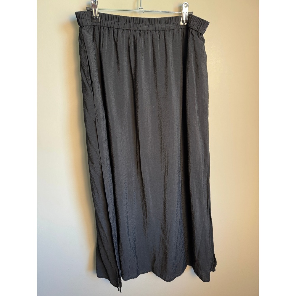 H&M Womens Black Maxi Skirt M Elastic Waist Pockets Side Slit Boho Minimalist